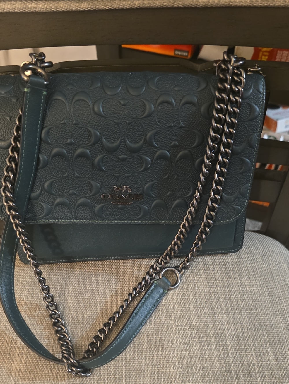 Coach Teal Embossed Signature Chain Crossbody